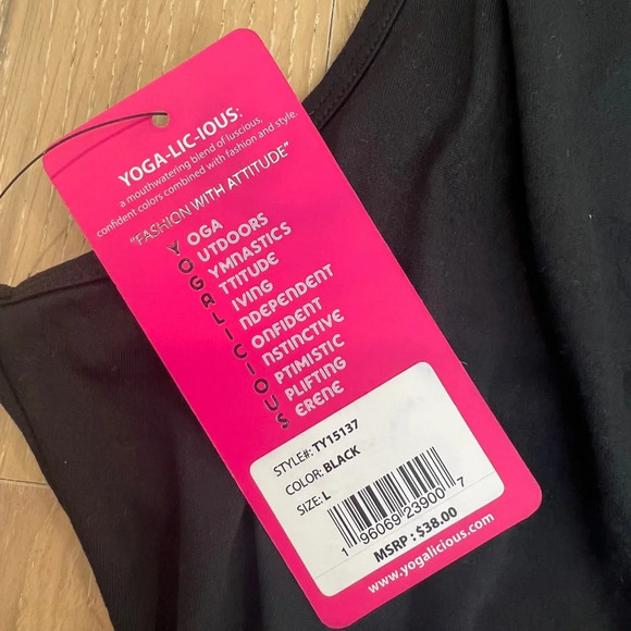 Yogalicious Workout Tank Top Two Pack Black Purple Gym Top Front Twist Athletic - Picture 6 of 7